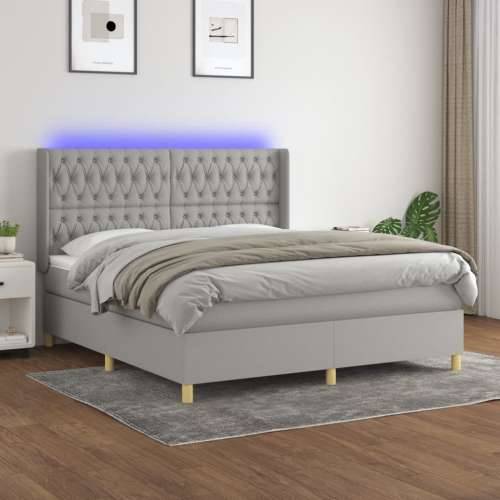 Krevet box spring s madracem LED svjetlosivi 180x200 cm tkanina - Svjetlosiva 180 x 200 cm Dizajn s gumbima Cijena
