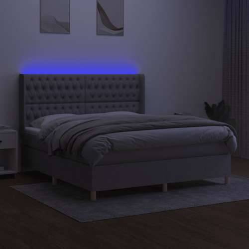 Krevet box spring s madracem LED svjetlosivi 180x200 cm tkanina - Svjetlosiva 180 x 200 cm Dizajn s gumbima Cijena
