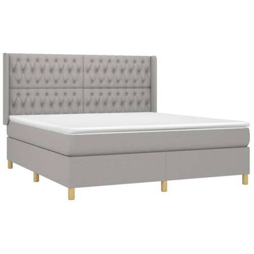Krevet box spring s madracem LED svjetlosivi 180x200 cm tkanina - Svjetlosiva 180 x 200 cm Dizajn s gumbima Cijena