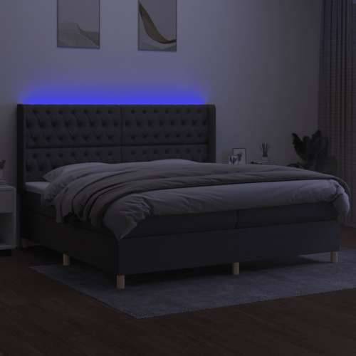 Krevet box spring s madracem LED tamnosivi 200x200 cm tkanina - Tamno siva 200 x 200 cm Dizajn s gumbima Cijena
