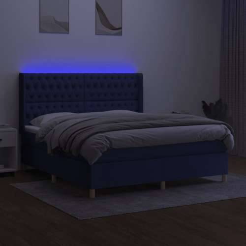 Krevet box spring s madracem LED plavi 180x200 cm od tkanine - Plava 180 x 200 cm Dizajn s gumbima Cijena