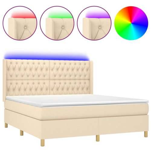 Krevet box spring s madracem LED krem 180x200 cm od tkanine - Krema 180 x 200 cm Dizajn s gumbima Cijena