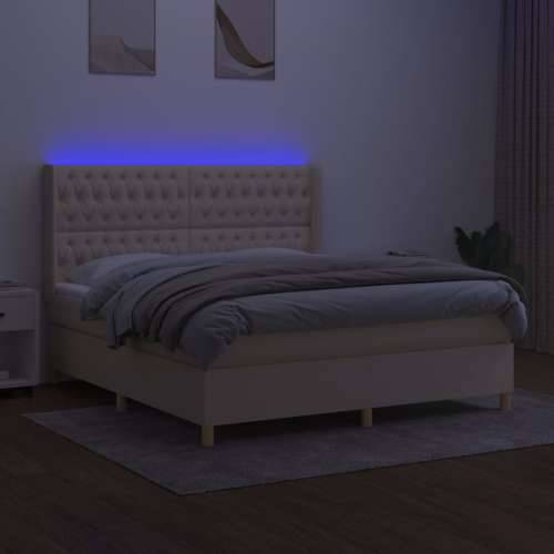 Krevet box spring s madracem LED krem 180x200 cm od tkanine - Krema 180 x 200 cm Dizajn s gumbima Cijena