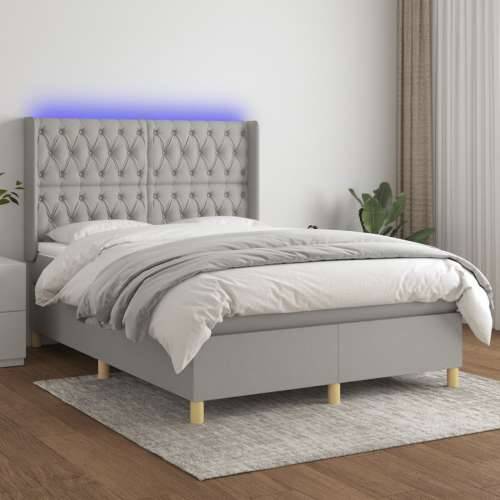 Krevet box spring s madracem LED svjetlosivi 140x190 cm tkanina - Svjetlosiva 140 x 190 cm Dizajn s gumbima Cijena