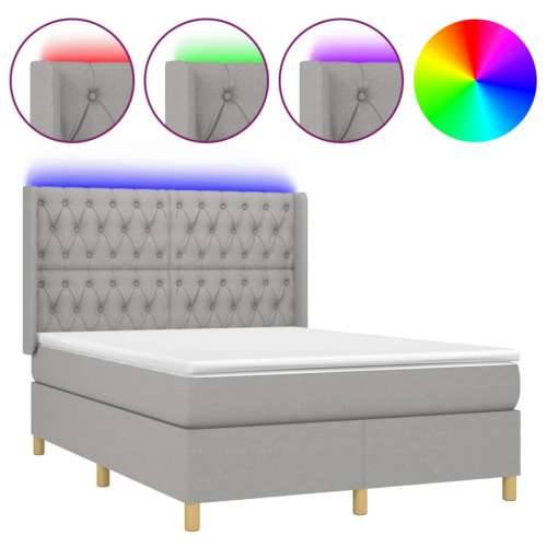Krevet box spring s madracem LED svjetlosivi 140x190 cm tkanina - Svjetlosiva 140 x 190 cm Dizajn s gumbima Cijena