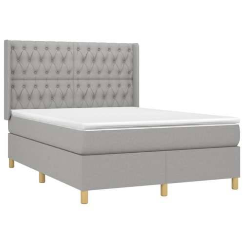 Krevet box spring s madracem LED svjetlosivi 140x190 cm tkanina - Svjetlosiva 140 x 190 cm Dizajn s gumbima Cijena