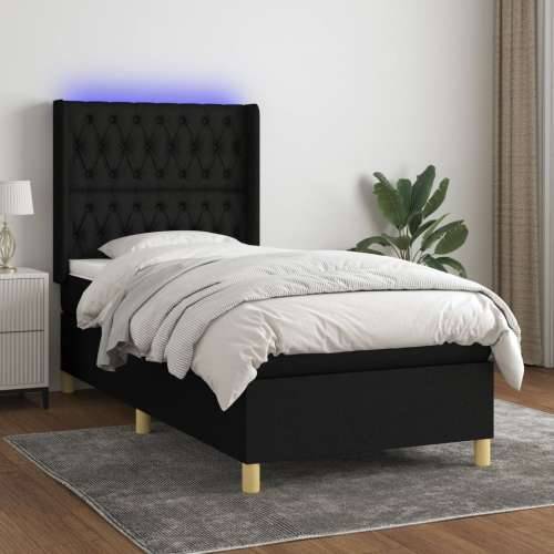 Krevet box spring s madracem LED crni 100x200 cm od tkanine - Crna 100 x 200 cm Dizajn s gumbima Cijena