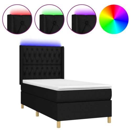 Krevet box spring s madracem LED crni 100x200 cm od tkanine - Crna 100 x 200 cm Dizajn s gumbima Cijena