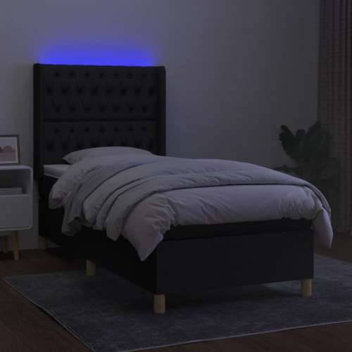 Krevet box spring s madracem LED crni 100x200 cm od tkanine - Crna 100 x 200 cm Dizajn s gumbima Cijena