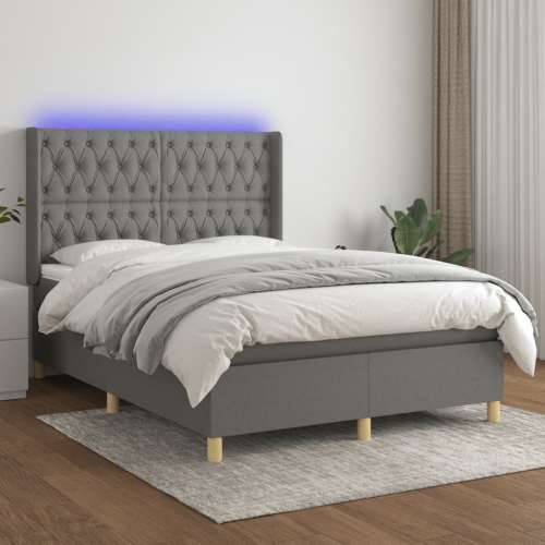 Krevet box spring s madracem LED tamnosivi 140x190 cm tkanina - Tamno siva 140 x 190 cm Dizajn s gumbima Cijena