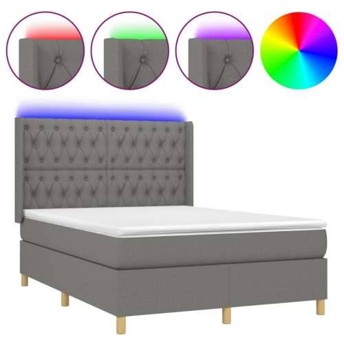 Krevet box spring s madracem LED tamnosivi 140x190 cm tkanina - Tamno siva 140 x 190 cm Dizajn s gumbima Cijena
