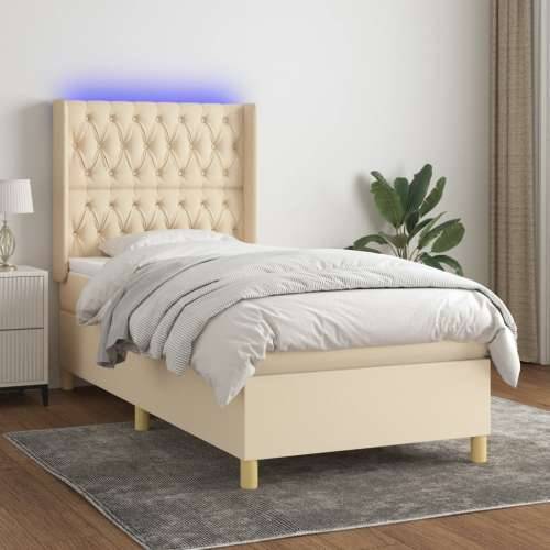 Krevet box spring s madracem LED krem 100x200 cm od tkanine - Krema 100 x 200 cm Dizajn s gumbima Cijena