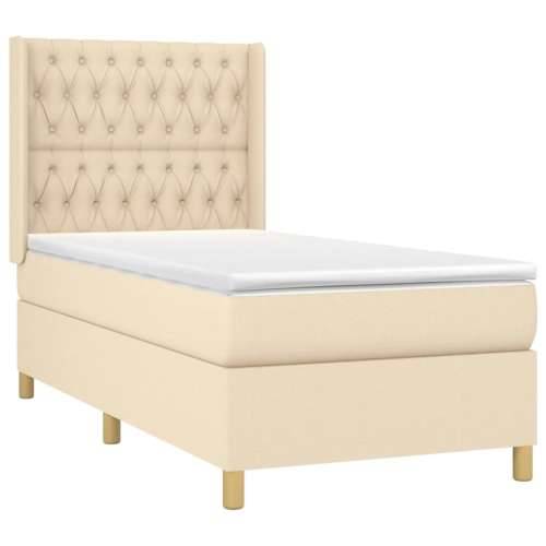 Krevet box spring s madracem LED krem 100x200 cm od tkanine - Krema 100 x 200 cm Dizajn s gumbima Cijena