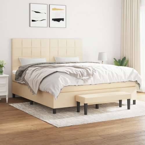Krevet s oprugama i madracem krem 160x200 cm od tkanine - Krema 160 x 200 cm Blok s kvadratima Cijena