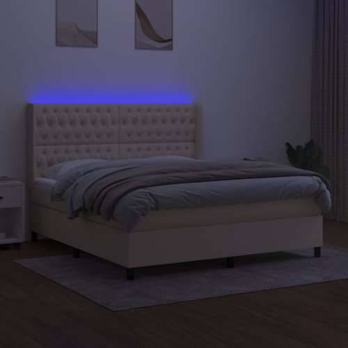 Krevet box spring s madracem LED krem 160x200 cm od tkanine - Krema 160 x 200 cm Dizajn s gumbima Cijena