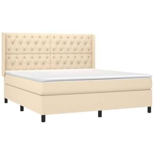 Krevet box spring s madracem LED krem 160x200 cm od tkanine - Krema 160 x 200 cm Dizajn s gumbima Cijena