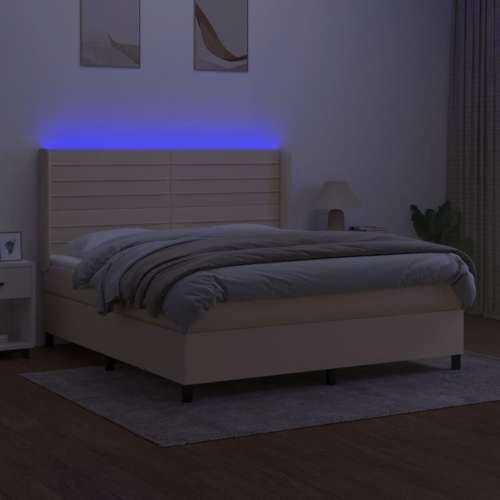 Krevet box spring s madracem LED krem 160x200 cm od tkanine - Krema 160 x 200 cm vodoravne pruge Cijena