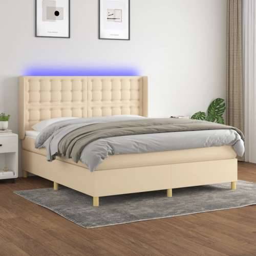 Krevet box spring s madracem LED krem 180x200 cm od tkanine - Krema 180 x 200 cm gumbi Cijena