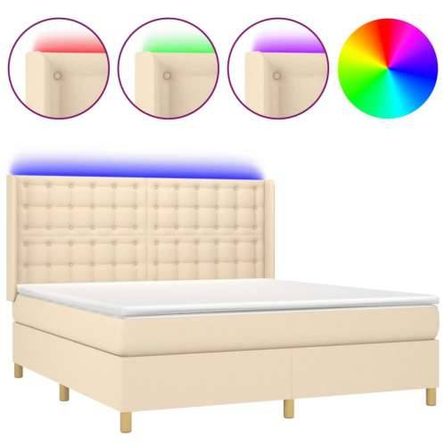 Krevet box spring s madracem LED krem 180x200 cm od tkanine - Krema 180 x 200 cm gumbi Cijena