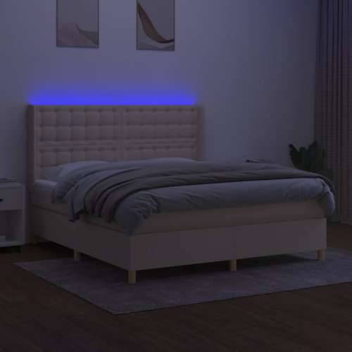 Krevet box spring s madracem LED krem 180x200 cm od tkanine - Krema 180 x 200 cm gumbi Cijena