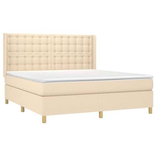 Krevet box spring s madracem LED krem 180x200 cm od tkanine - Krema 180 x 200 cm gumbi Cijena