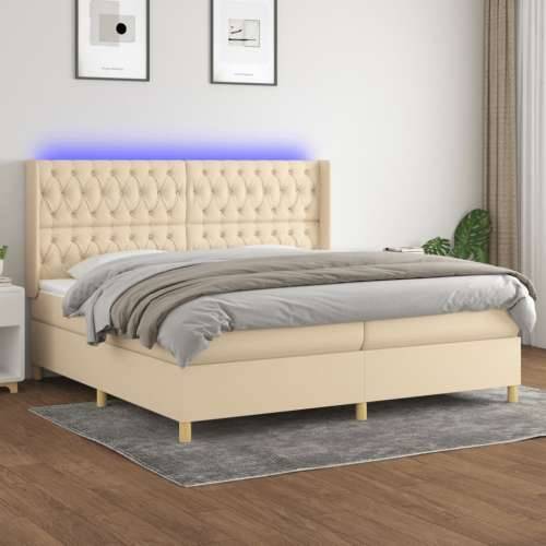 Krevet box spring s madracem LED krem 200x200 cm od tkanine - Krema 200 x 200 cm Dizajn s gumbima Cijena
