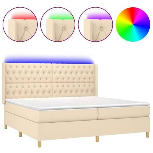 Krevet box spring s madracem LED krem 200x200 cm od tkanine - Krema 200 x 200 cm Dizajn s gumbima Cijena