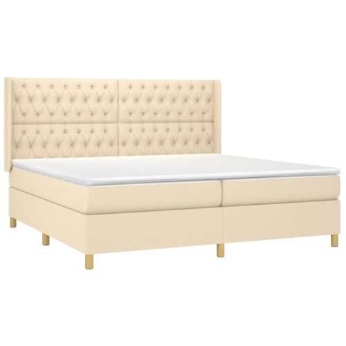 Krevet box spring s madracem LED krem 200x200 cm od tkanine - Krema 200 x 200 cm Dizajn s gumbima Cijena