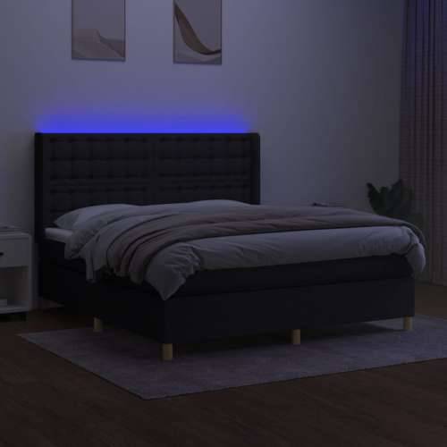 Krevet box spring s madracem LED crni 160x200 cm od tkanine Cijena