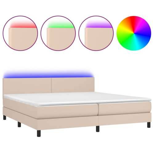 Krevet box spring madrac LED cappuccino 200x200cm umjetna koža Cijena
