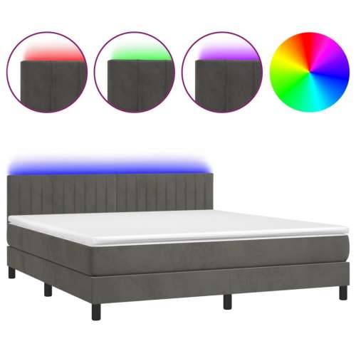 Krevet box spring s madracem LED tamnosivi 160x200 cm baršun - Tamno siva 160 x 200 cm Okomite pruge Cijena