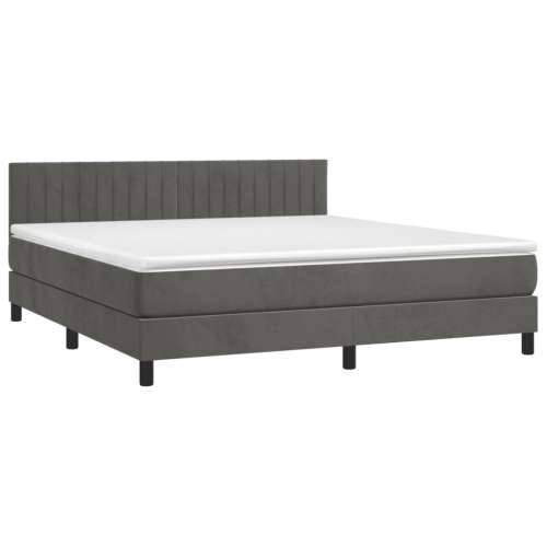Krevet box spring s madracem LED tamnosivi 160x200 cm baršun - Tamno siva 160 x 200 cm Okomite pruge Cijena