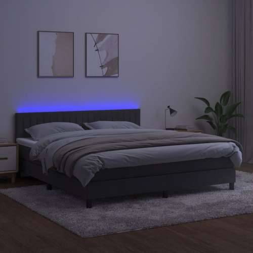 Krevet box spring s madracem LED tamnosivi 160x200 cm baršun - Tamno siva 160 x 200 cm Okomite pruge Cijena