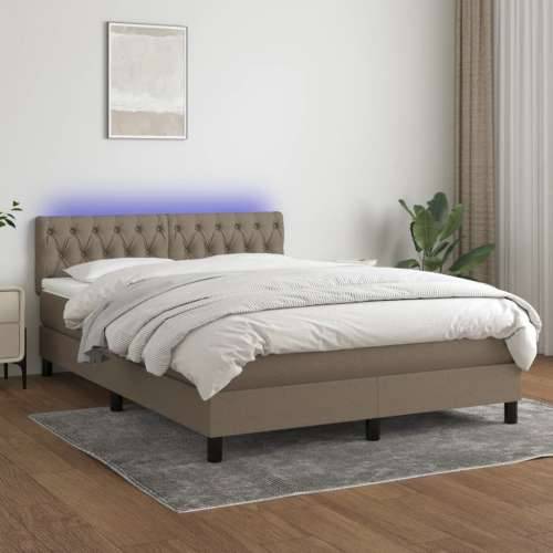 Krevet box spring s madracem LED smeđesivi 140x200 cm tkanina - Sivo-smeđa 140 x 200 cm Dizajn s gumbima Cijena