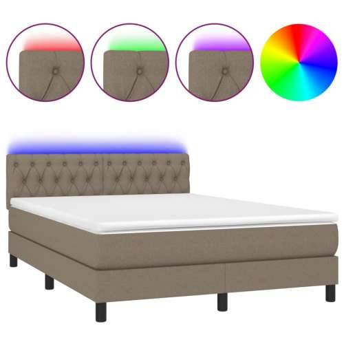 Krevet box spring s madracem LED smeđesivi 140x200 cm tkanina - Sivo-smeđa 140 x 200 cm Dizajn s gumbima Cijena