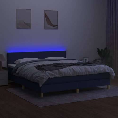 Krevet box spring s madracem LED plavi 180x200 cm od tkanine - Plava 180 x 200 cm Gladak dizajn Cijena