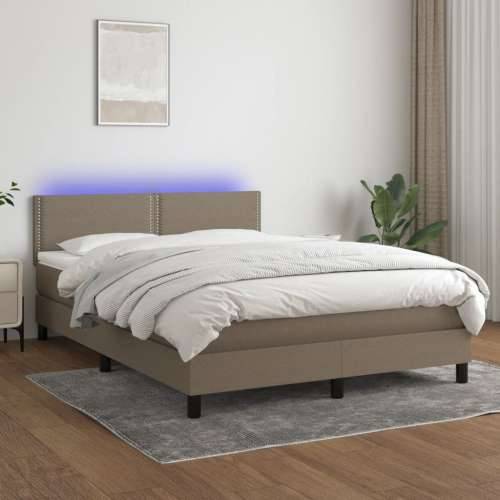 Krevet box spring s madracem LED smeđesivi 140x200 cm tkanina - Sivo-smeđa 140 x 200 cm Obično s čavlima Cijena