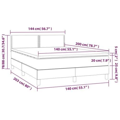 Krevet box spring s madracem LED smeđesivi 140x200 cm tkanina - Sivo-smeđa 140 x 200 cm Obično s čavlima Cijena