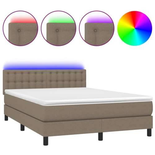 Krevet box spring s madracem LED smeđesivi 140x200 cm tkanina - Sivo-smeđa 140 x 200 cm gumbi Cijena