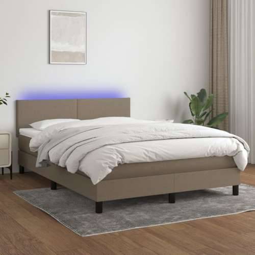 Krevet box spring s madracem LED smeđesivi 140x200 cm tkanina - Sivo-smeđa 140 x 200 cm Gladak dizajn Cijena