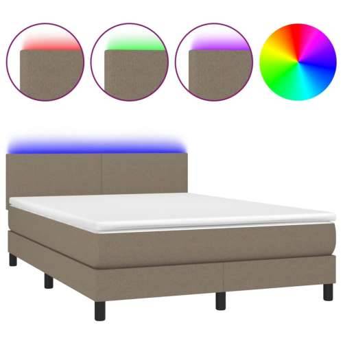 Krevet box spring s madracem LED smeđesivi 140x200 cm tkanina - Sivo-smeđa 140 x 200 cm Gladak dizajn Cijena