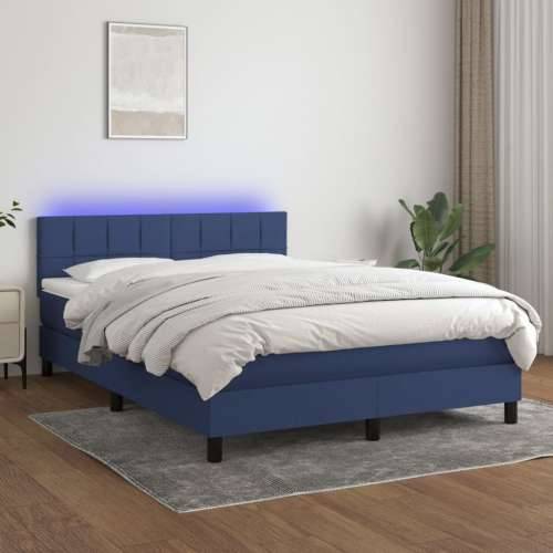 Krevet box spring s madracem LED plavi 140x200 cm od tkanine - Plava 140 x 200 cm Blok s kvadratima Cijena