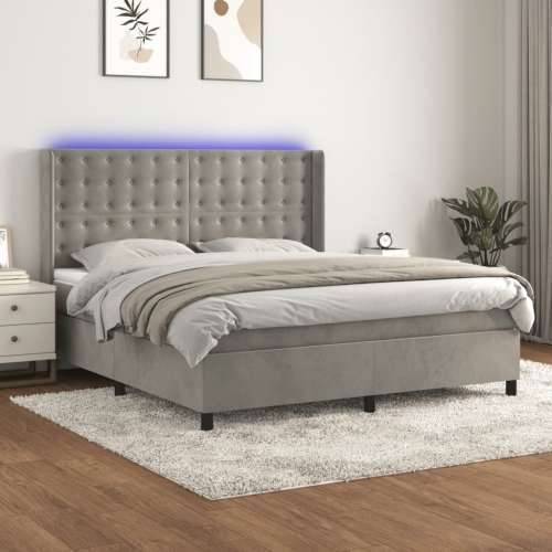 Krevet box spring s madracem LED svjetlosivi 160x200 cm baršun - Svjetlosiva 160 x 200 cm gumbi Cijena