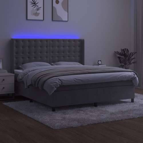 Krevet box spring s madracem LED svjetlosivi 160x200 cm baršun - Svjetlosiva 160 x 200 cm gumbi Cijena