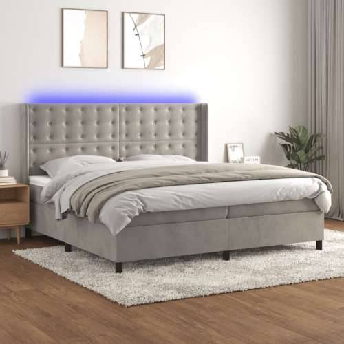 Krevet box spring s madracem LED svjetlosivi 200x200 cm baršun - Svjetlosiva 200 x 200 cm gumbi Cijena