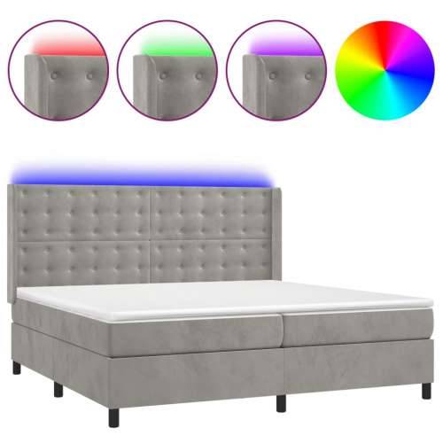 Krevet box spring s madracem LED svjetlosivi 200x200 cm baršun - Svjetlosiva 200 x 200 cm gumbi Cijena
