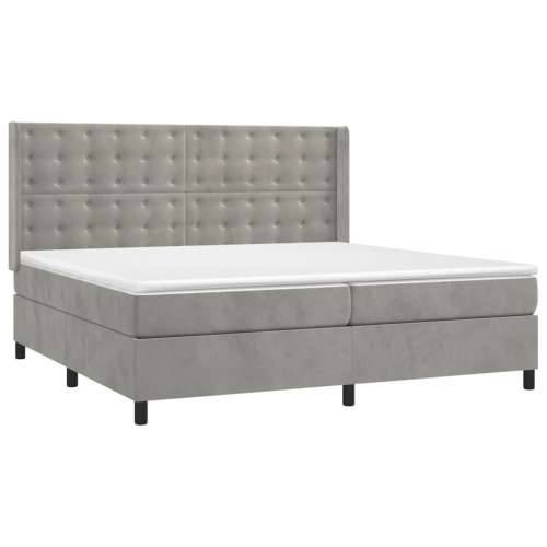 Krevet box spring s madracem LED svjetlosivi 200x200 cm baršun - Svjetlosiva 200 x 200 cm gumbi Cijena