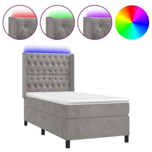 Krevet box spring s madracem LED svjetlosivi 90x190 cm baršun - Svjetlosiva 90 x 190 cm Dizajn s gumbima Cijena