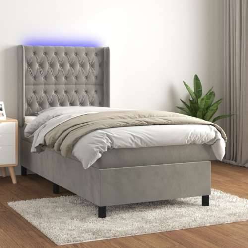 Krevet box spring s madracem LED svjetlosivi 100x200 cm baršun - Svjetlosiva 100 x 200 cm Dizajn s gumbima Cijena