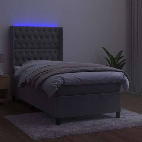 Krevet box spring s madracem LED svjetlosivi 100x200 cm baršun - Svjetlosiva 100 x 200 cm Dizajn s gumbima Cijena